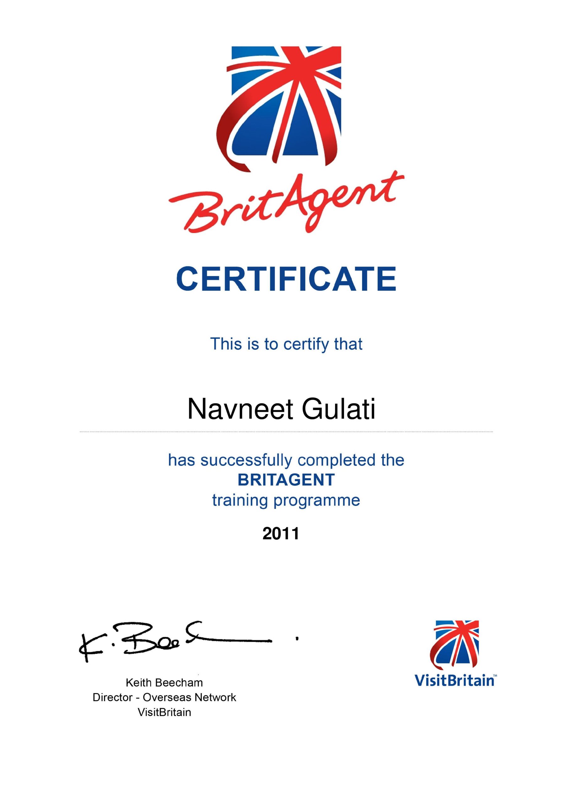 Gulati Travels Certificate